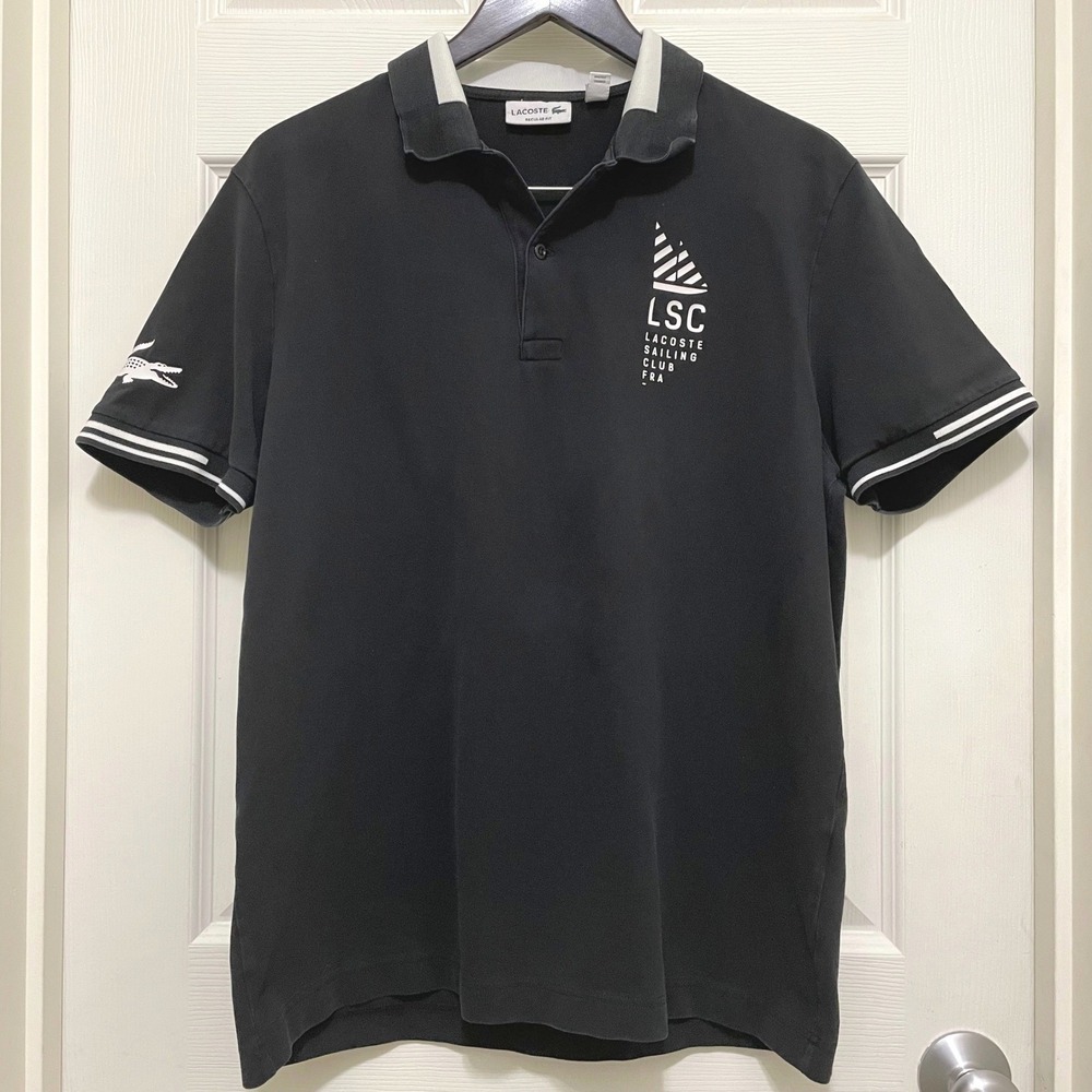 Lacoste Sailing Club Polo Shirt Black‎ Regular Fit LSC Big Croc US XL Preppy